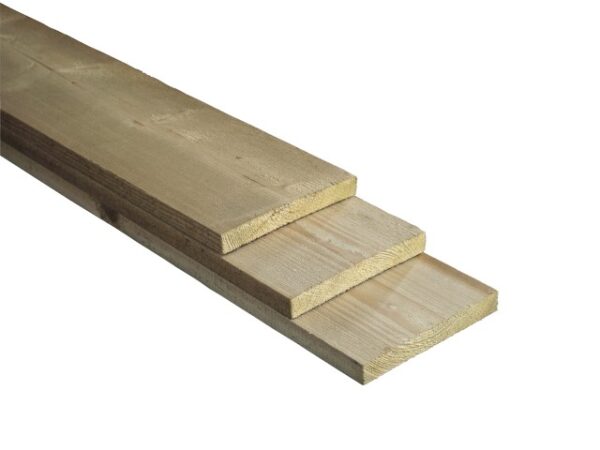 Plank groen geïmpregneerd fijnbezaagd 2 dik 20 breed 5meter